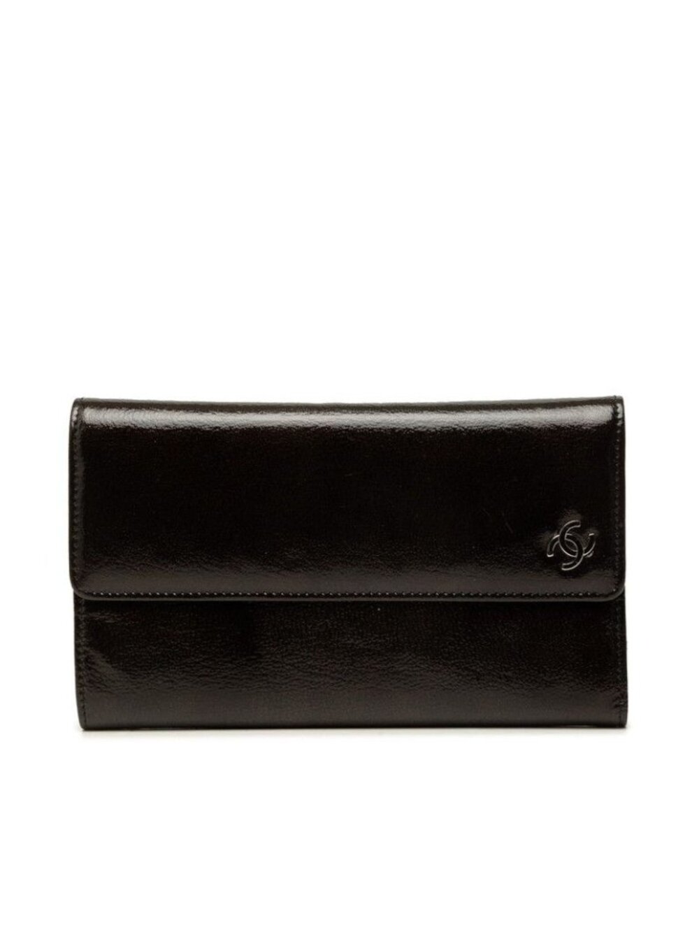 Chanel CC Logo Trifold Wallet Black Patent Leather